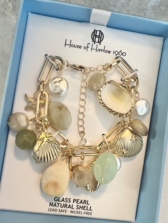 House of Harlow 1960 Jewelry - House of Harlow 1960 Glass Natural Pearl Shell Bracelet NIB